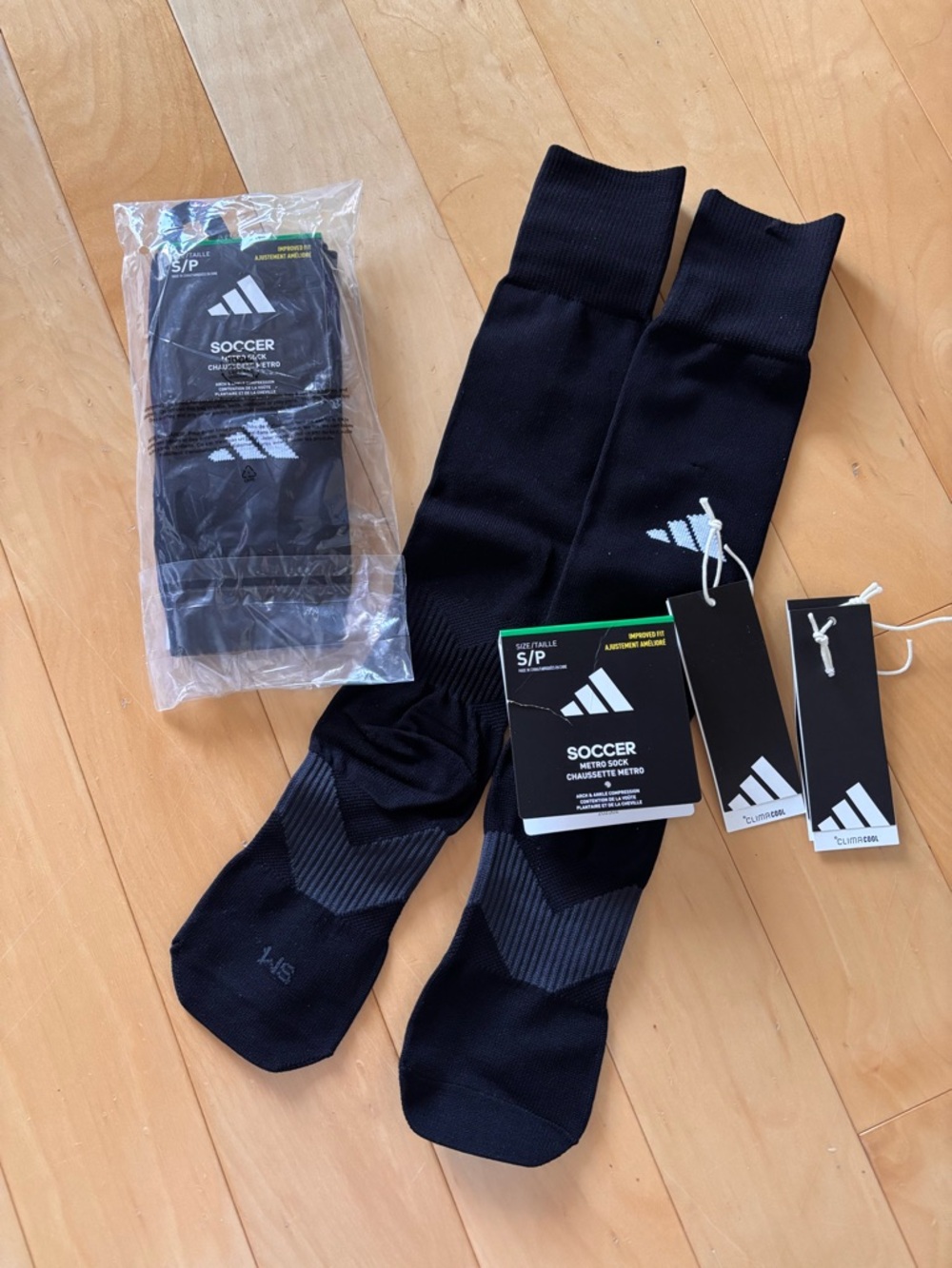 2 pairs of Adidas Kids Black Soccer Over-the-Calf Athletic Socks
